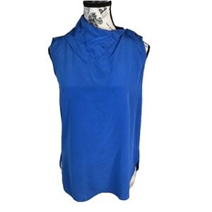 Saks Fifth Avenue Women's Blouse Size 4 Blue 100% Silk Sleeveless Top Work Chic